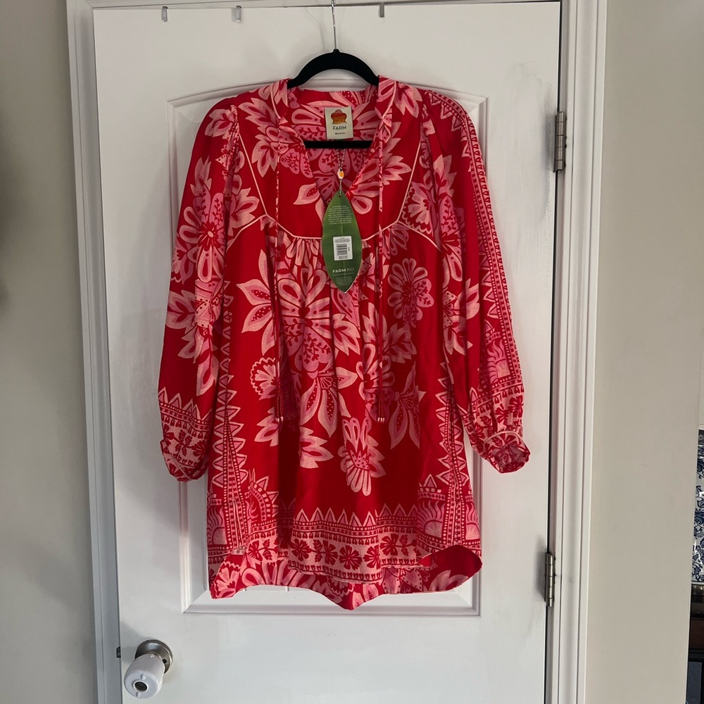 Farm Rio Flora Tapestry Red Long sleeve dress xxs - Picture 6 of 10